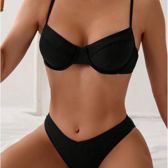 Women's 2 Piece Bikini Set Spaghetti Strap High Cut Push Up Underwir - Picture 3 of 5